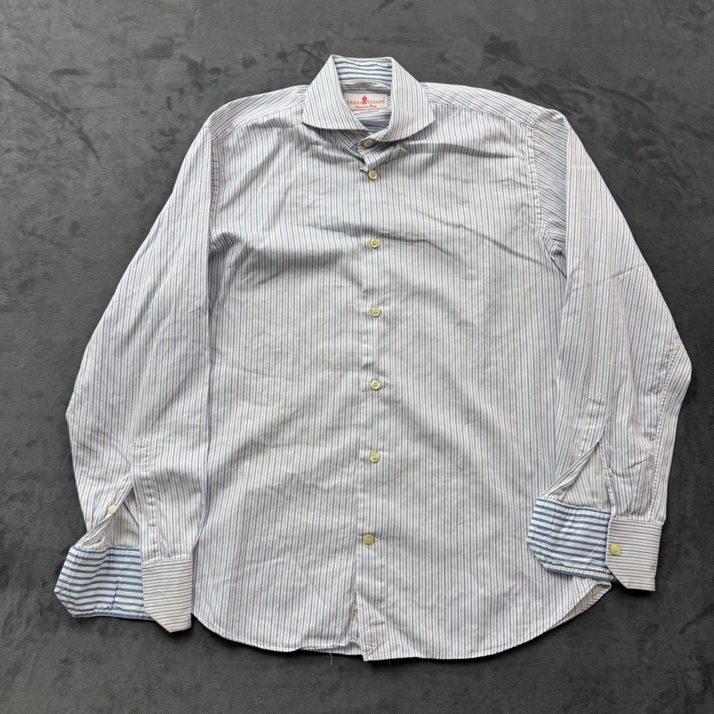 Eredi Pisano Tailored in Rome Slim Fit Striped Dress Shirt Blue White 15.5 39